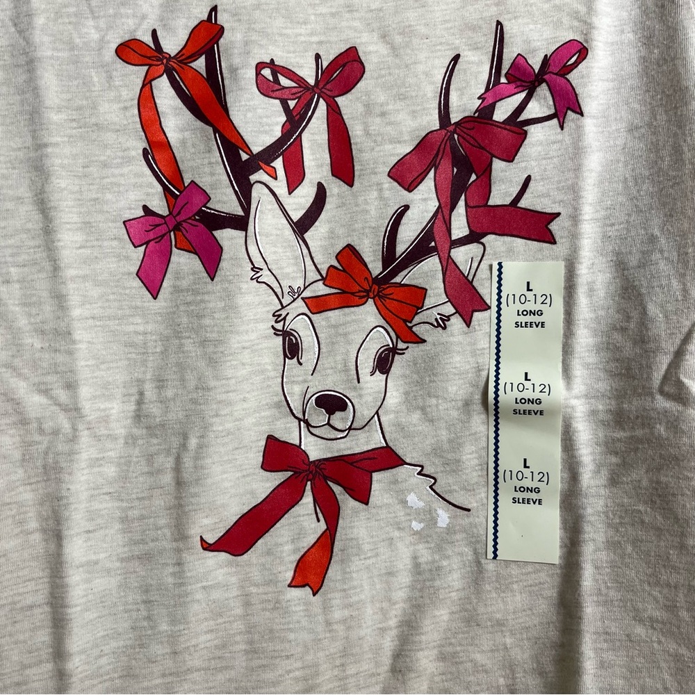 Girls' Long Sleeve 'Deer' Graphic T-Shirt - Cat & Jack NWT Sz L - Picture 3 of 8
